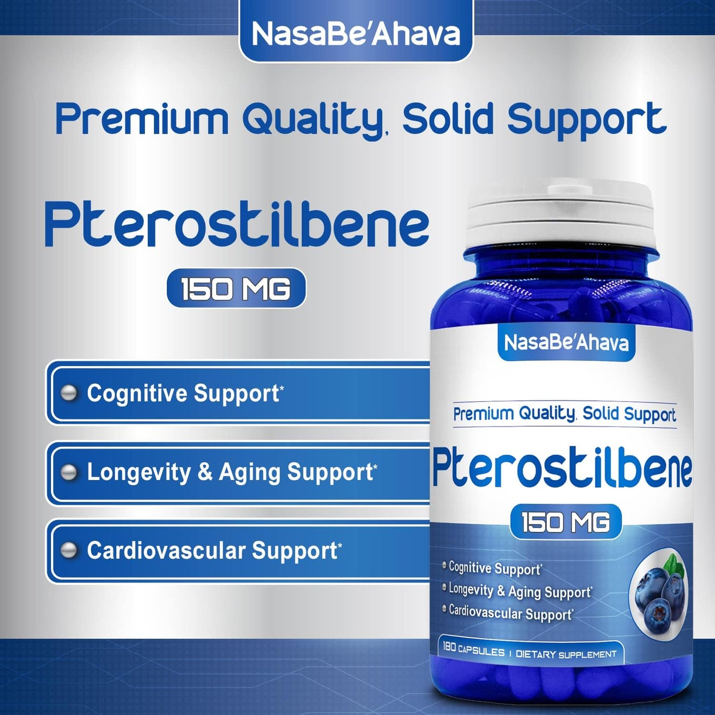 180 Day Supply of NasaBeahava Extra Strength Pterostilbene Capsules for Heart, Immune, and Brain Support