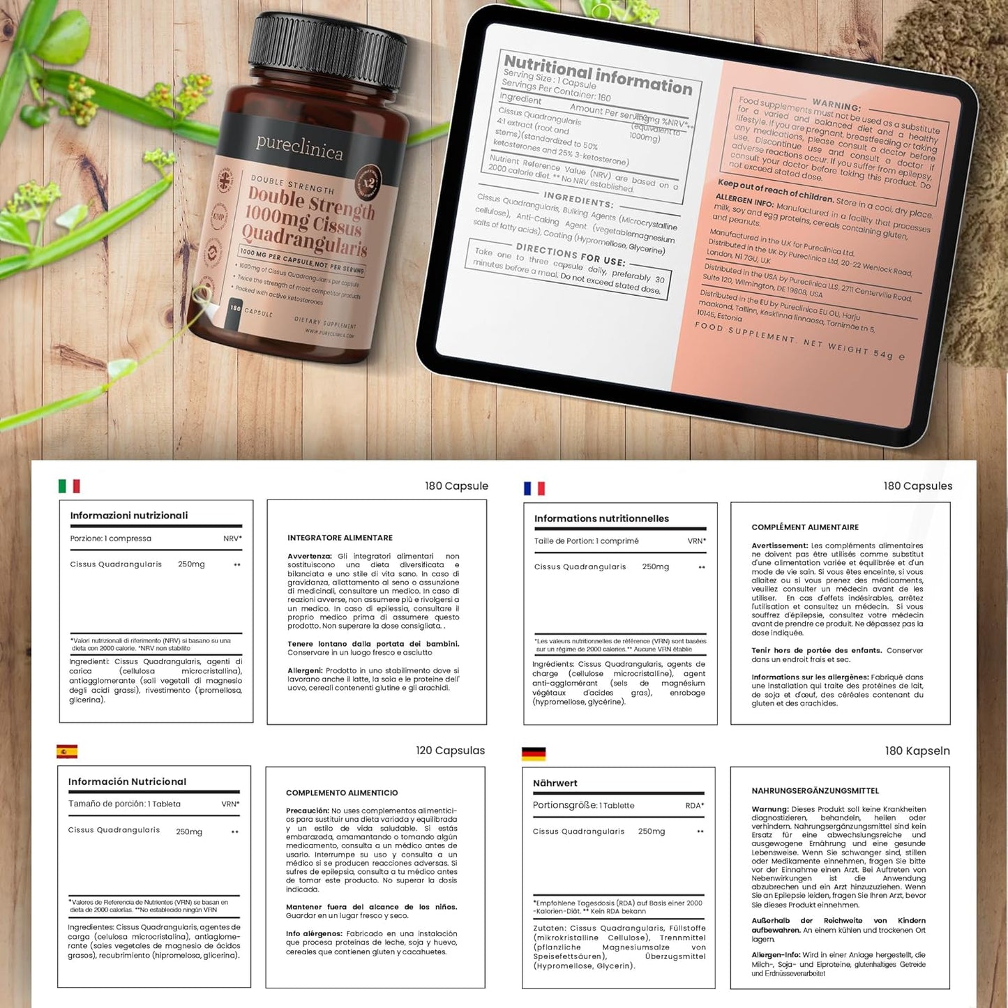 180 Double Strength Cissus Quadrangularis 1000mg Veggie Capsules by pureclinica