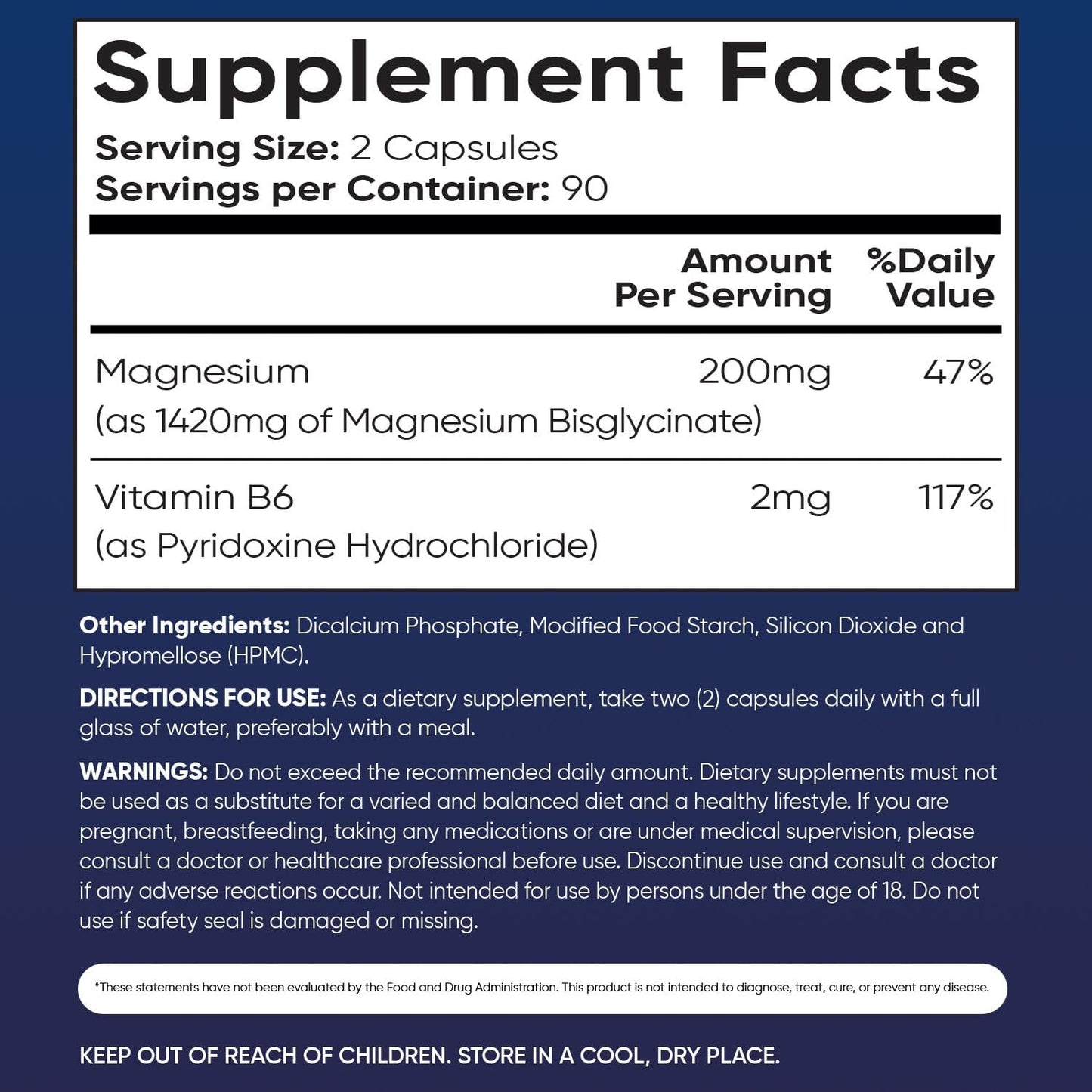 180 High Absorption Magnesium Glycinate Capsules with Vitamin B6 - Vegan & Gluten-Free Supplement