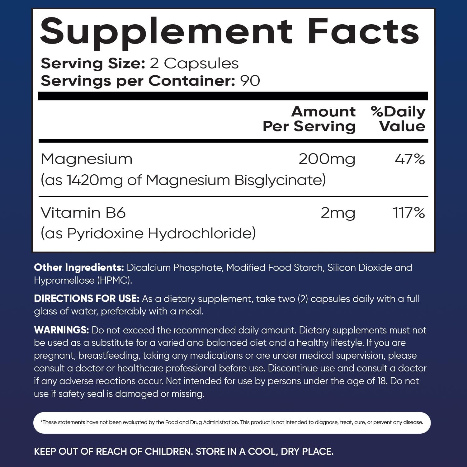 180 High Absorption Magnesium Glycinate Capsules with Vitamin B6 - Vegan & Gluten-Free Supplement