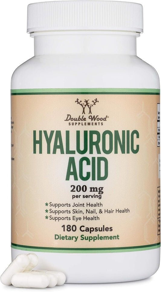 180 Hyaluronic Acid Capsules - 200mg per Serving for Skin and Face Aging Support - Gluten Free Supplement by Double Wood