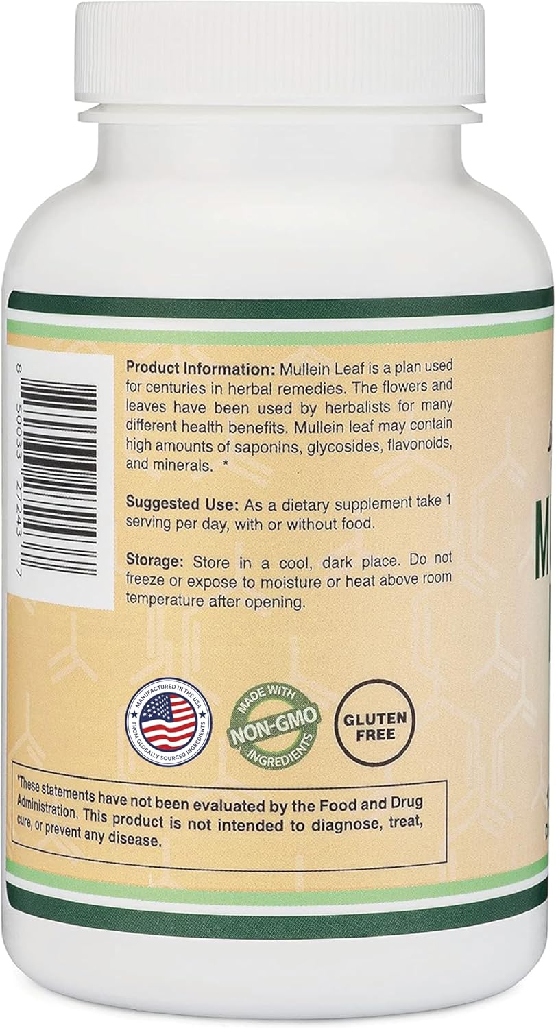 180 Mullein Leaf Capsules - 10,000mg Strength (10:1 Extract) - Lung & Respiratory Health - Vegan-Friendly - No Fillers - Double Wood