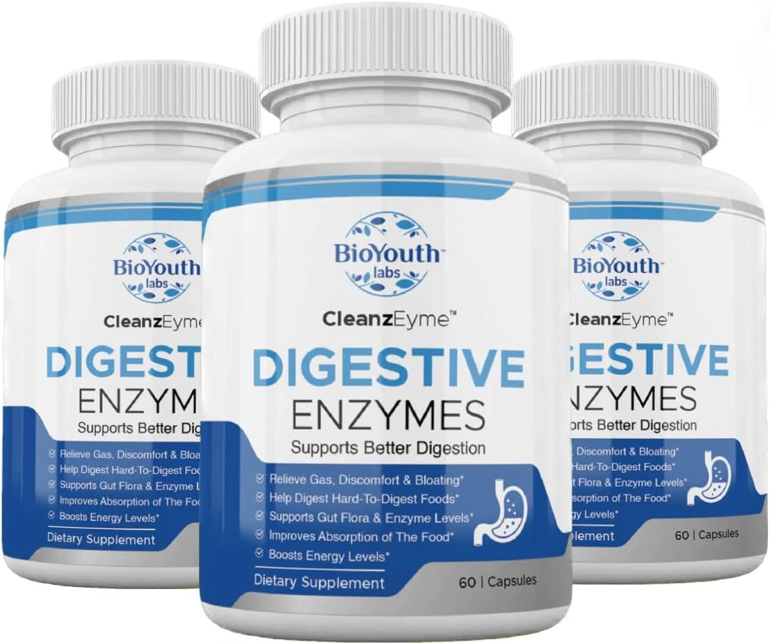 180 Natural Digestive Enzymes & Probiotic Capsules for Digestive Health - BioYouth Labs Supplement for Adults.