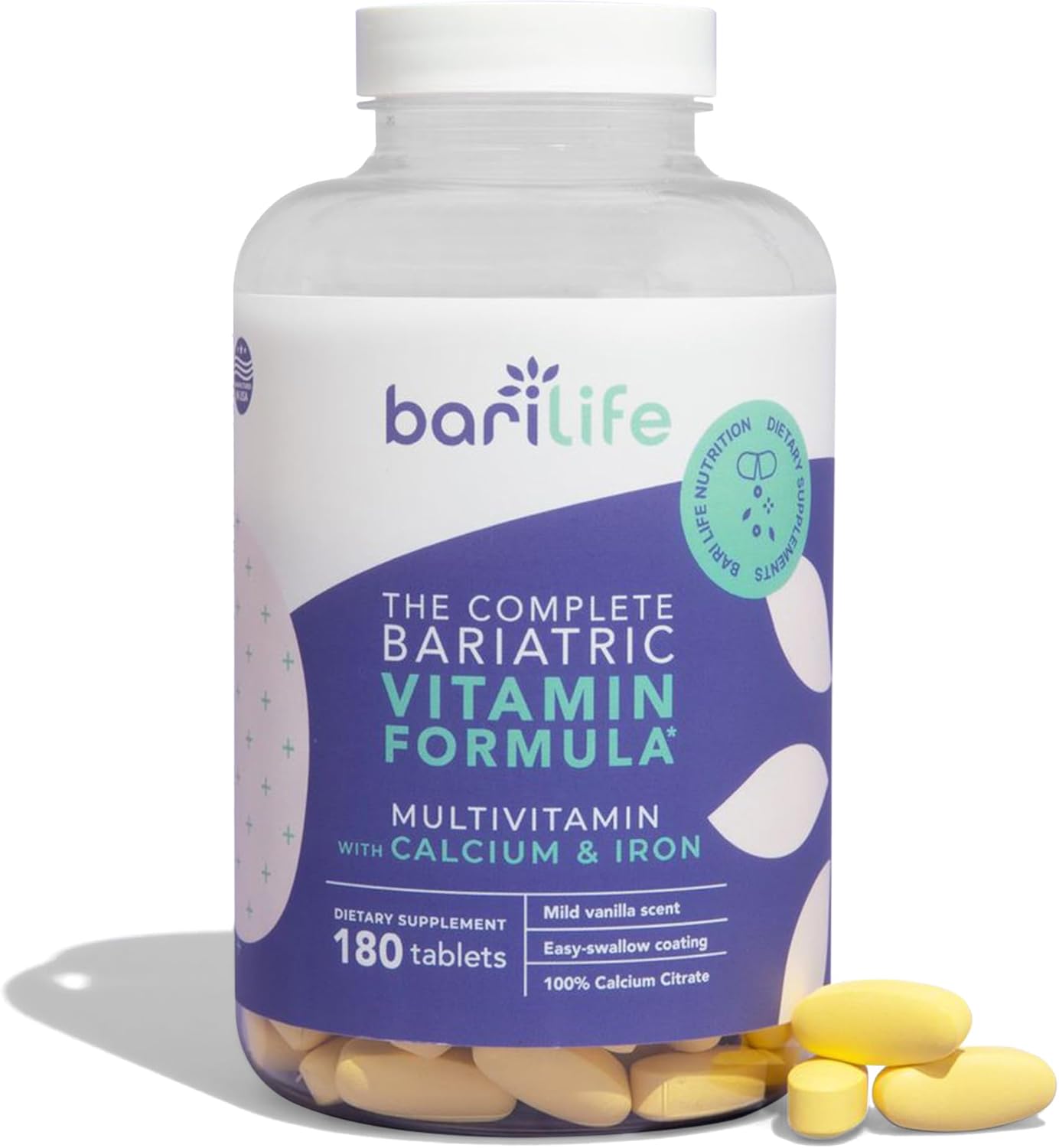 180 Non-Chewable Bariatric Multivitamin Tablets with Calcium Citrate and Iron - Bari Life Complete
