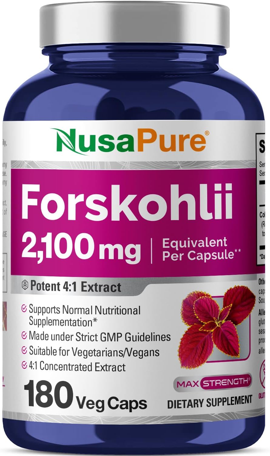 180 Non-GMO Gluten Free Forskohlii 2100mg Veg Caps by NusaPure