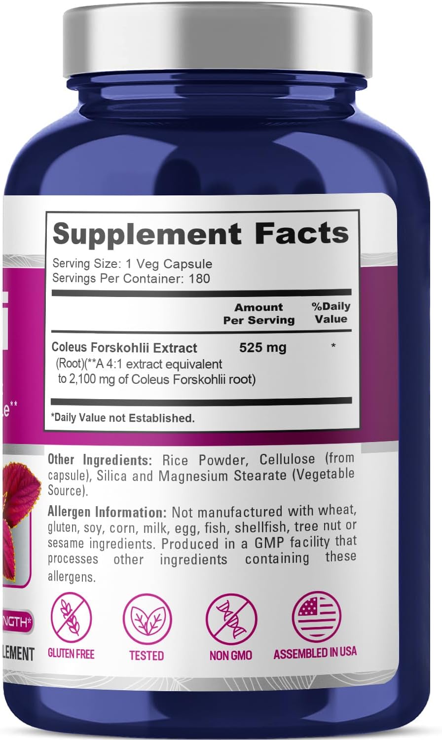 180 Non-GMO Gluten Free Forskohlii 2100mg Veg Caps by NusaPure