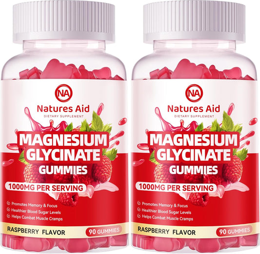 180 Raspberry Magnesium Glycinate Gummies - Sugar Free Supplement with Vitamin D, B6, CoQ10 for Calm Mood & Sleep Support.