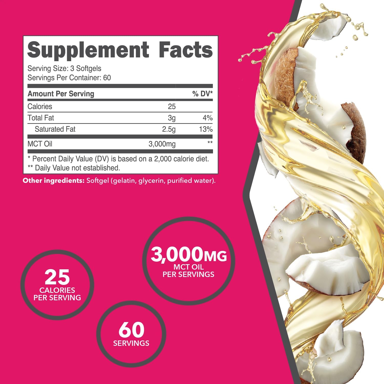 180 Softgel Ketologic MCT Oil - 60 Servings (3,000MG MCT Oil per Serving)