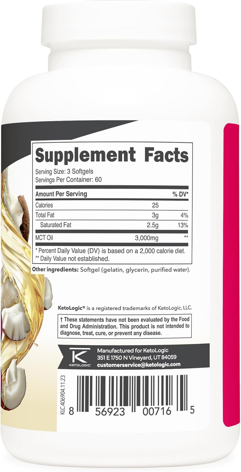 180 Softgel Ketologic MCT Oil - 60 Servings (3,000MG MCT Oil per Serving)