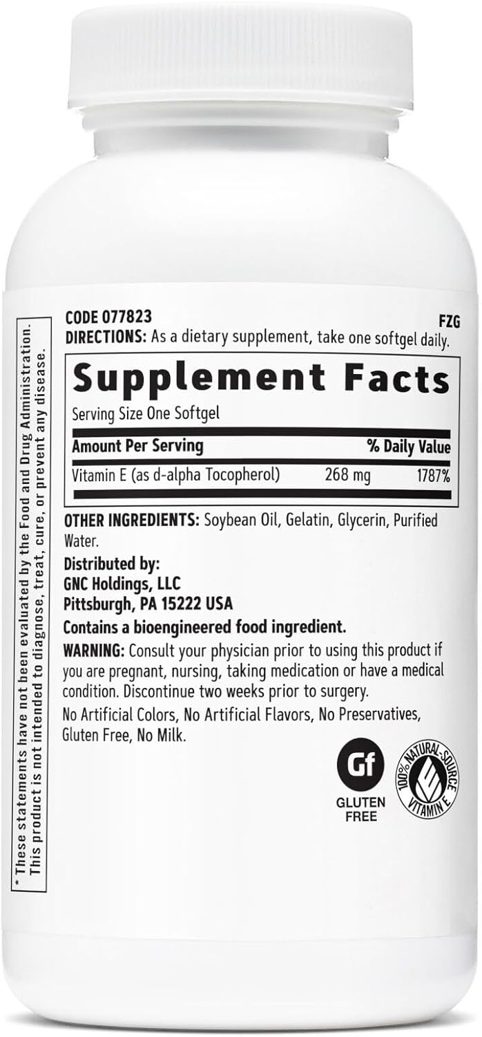 180 Softgels GNC Vitamin E 400IU for a Healthy Cardiovascular System