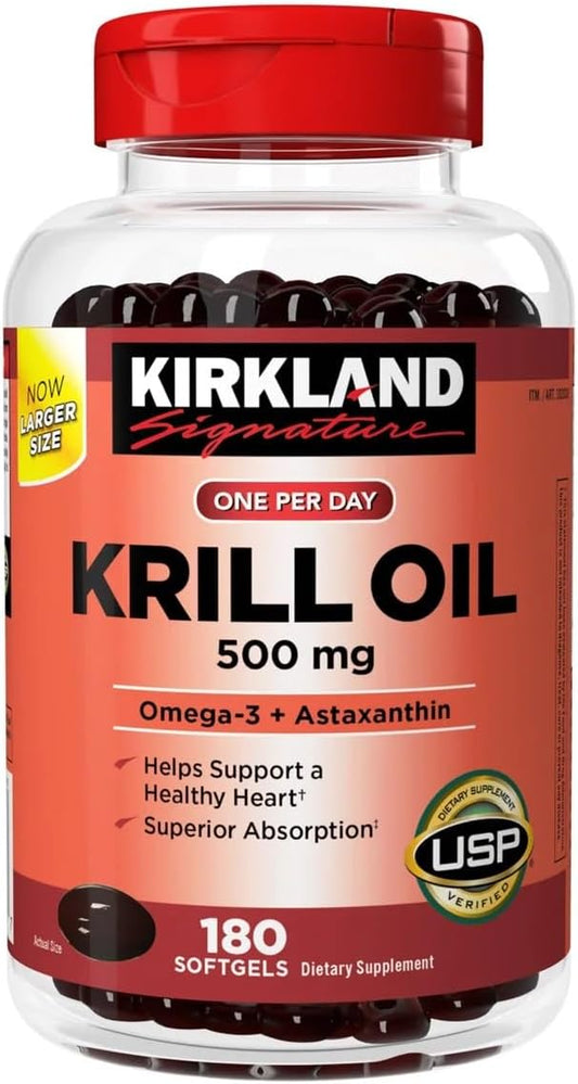 180 Softgels of Kirkland Signature Krill Oil 500mg - Premium Omega-3 Supplement
