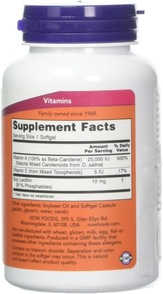180 Softgels of Now Foods Natural Beta Carotene Supplement
