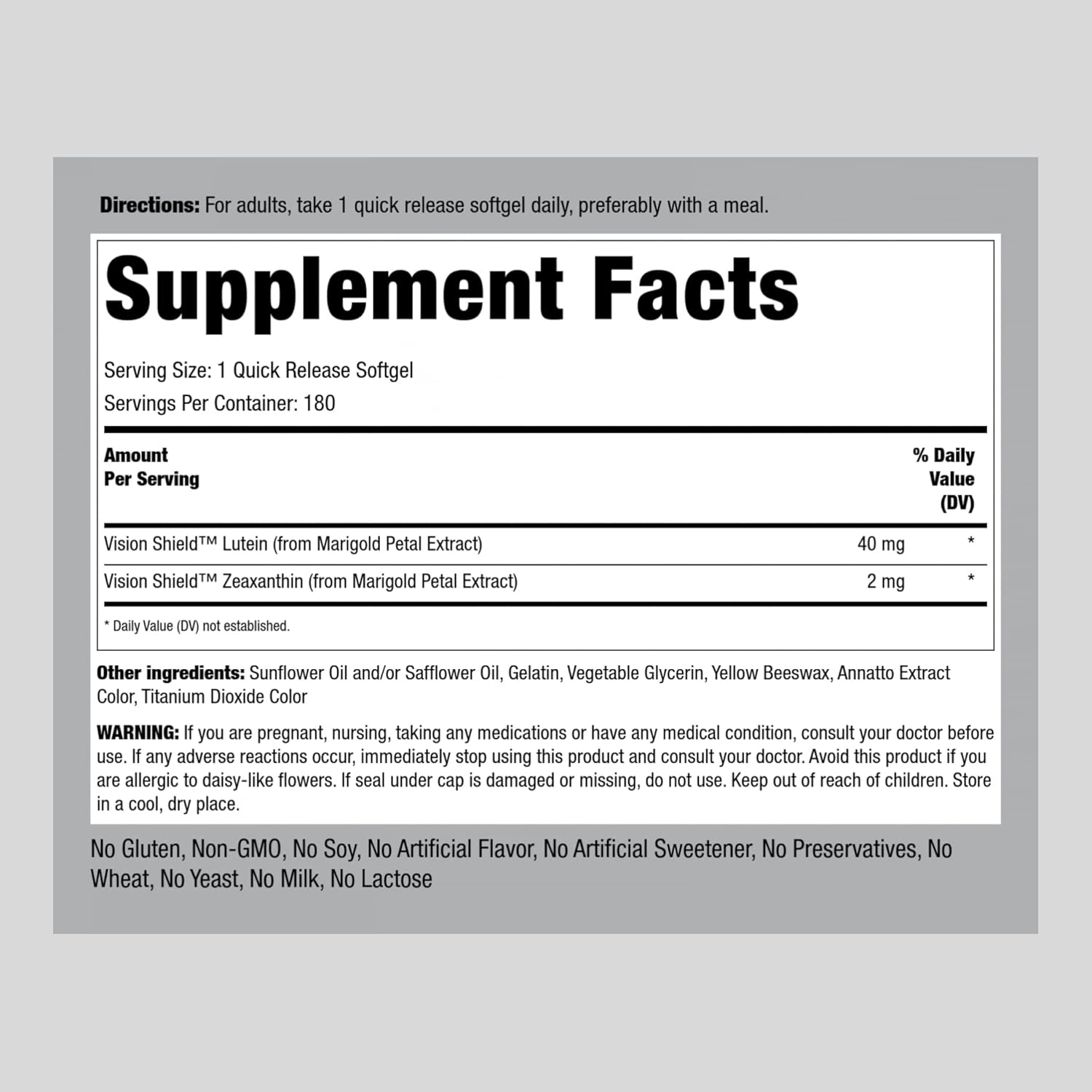 180 Softgels Piping Rock Lutein & Zeaxanthin 40mg Eye Vision Vitamins - Non-GMO, Gluten Free