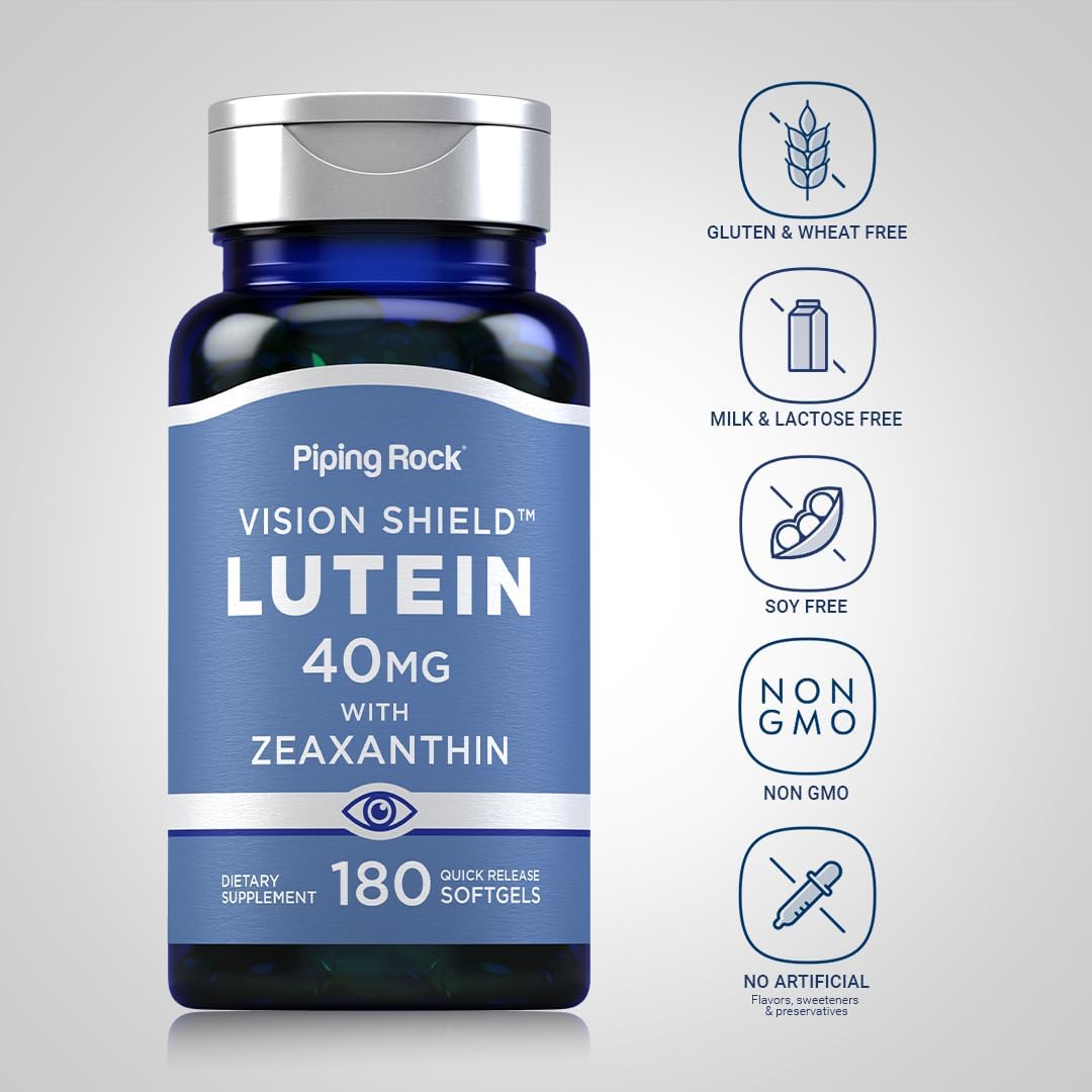 180 Softgels Piping Rock Lutein & Zeaxanthin 40mg Eye Vision Vitamins - Non-GMO, Gluten Free