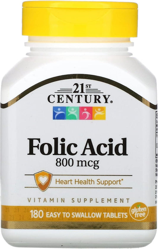 180 Tablets of 21st Century Folic Acid 800mcg Supplement for Daily Nutrition