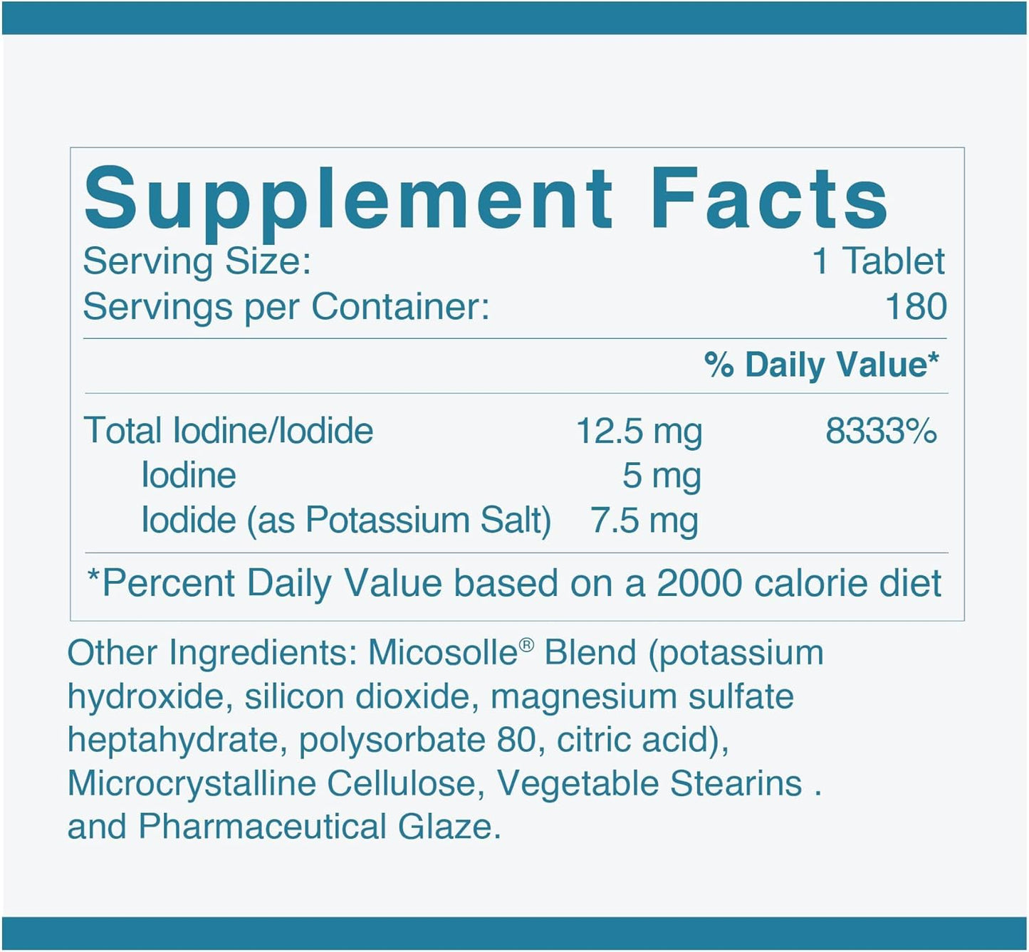 180 Tablets of Generic Iodine Supplements with 12.5 mg Potassium Iodide for Daily Nutritional Support and Wellness - 1 Pack