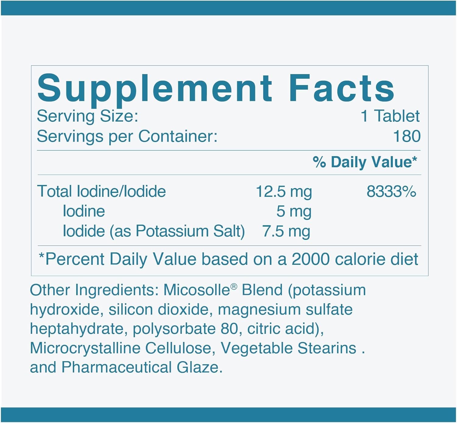 180 Tablets of Generic Iodine Supplements with 12.5 mg Potassium Iodide for Daily Nutritional Support and Wellness - 1 Pack