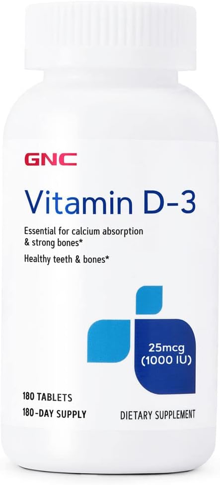 180 Tablets of GNC Vitamin D-3 25mcg for Strong Teeth and Bones