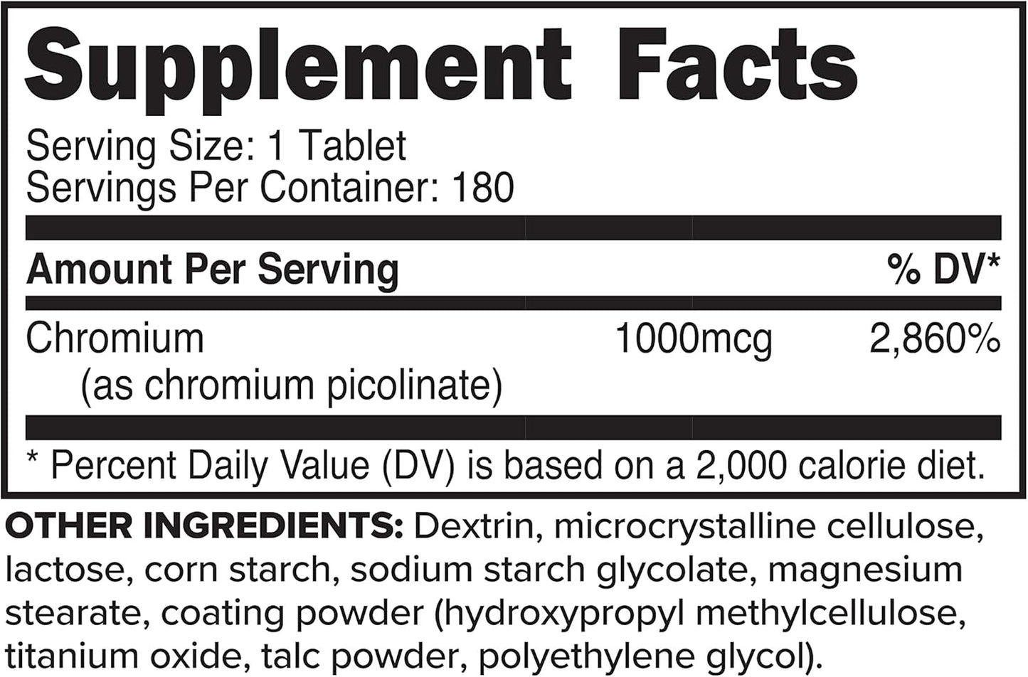 180 Tablets of PrimaForce Chromium Picolinate 1000mcg for Blood Sugar Support
