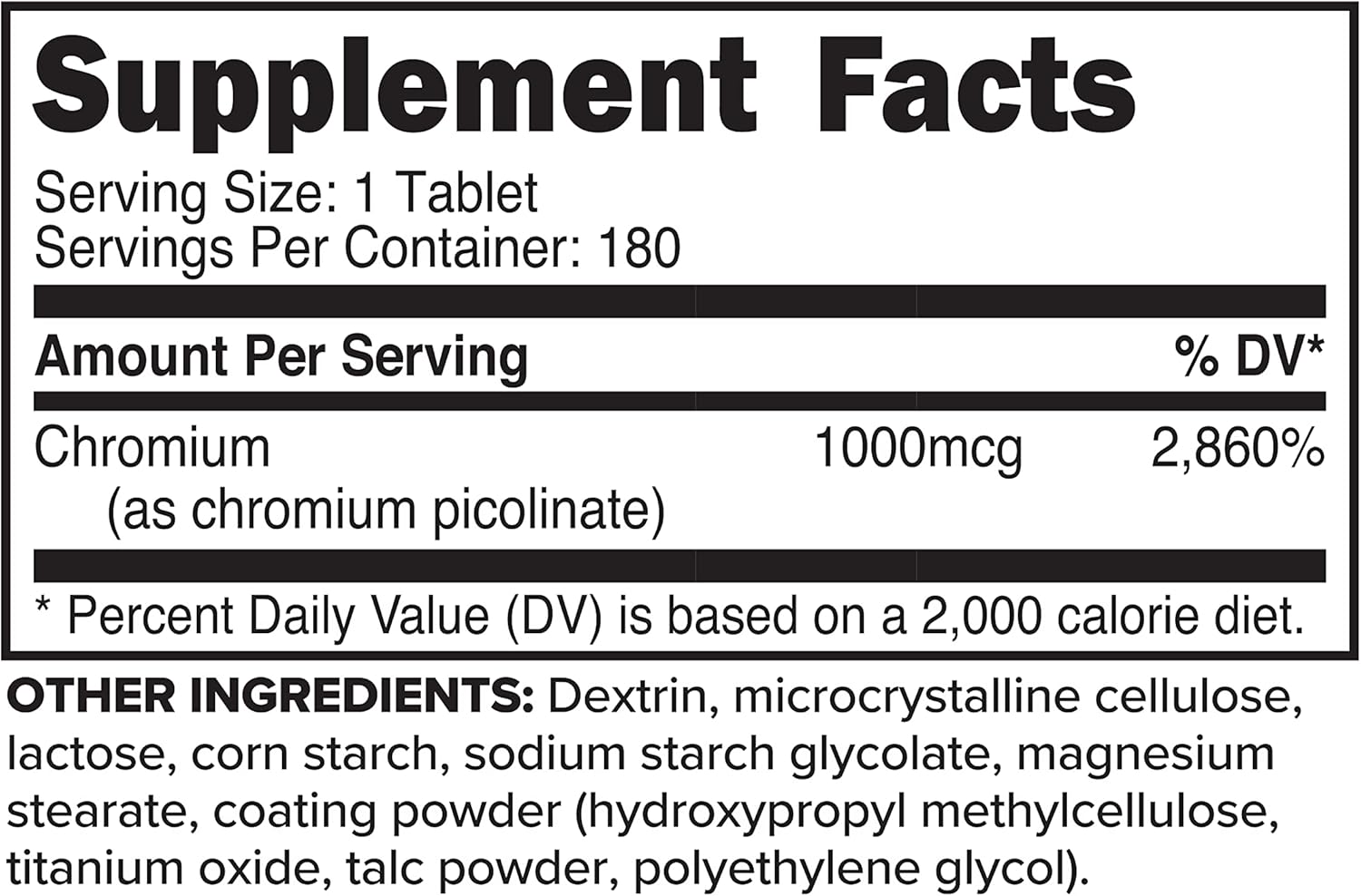 180 Tablets of PrimaForce Chromium Picolinate 1000mcg for Blood Sugar Support