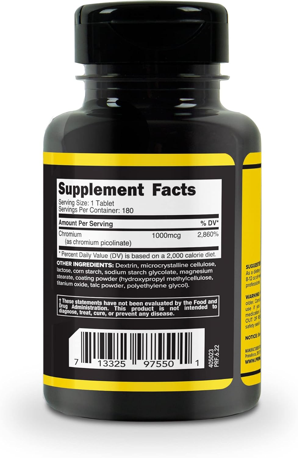 180 Tablets of PrimaForce Chromium Picolinate 1000mcg for Blood Sugar Support