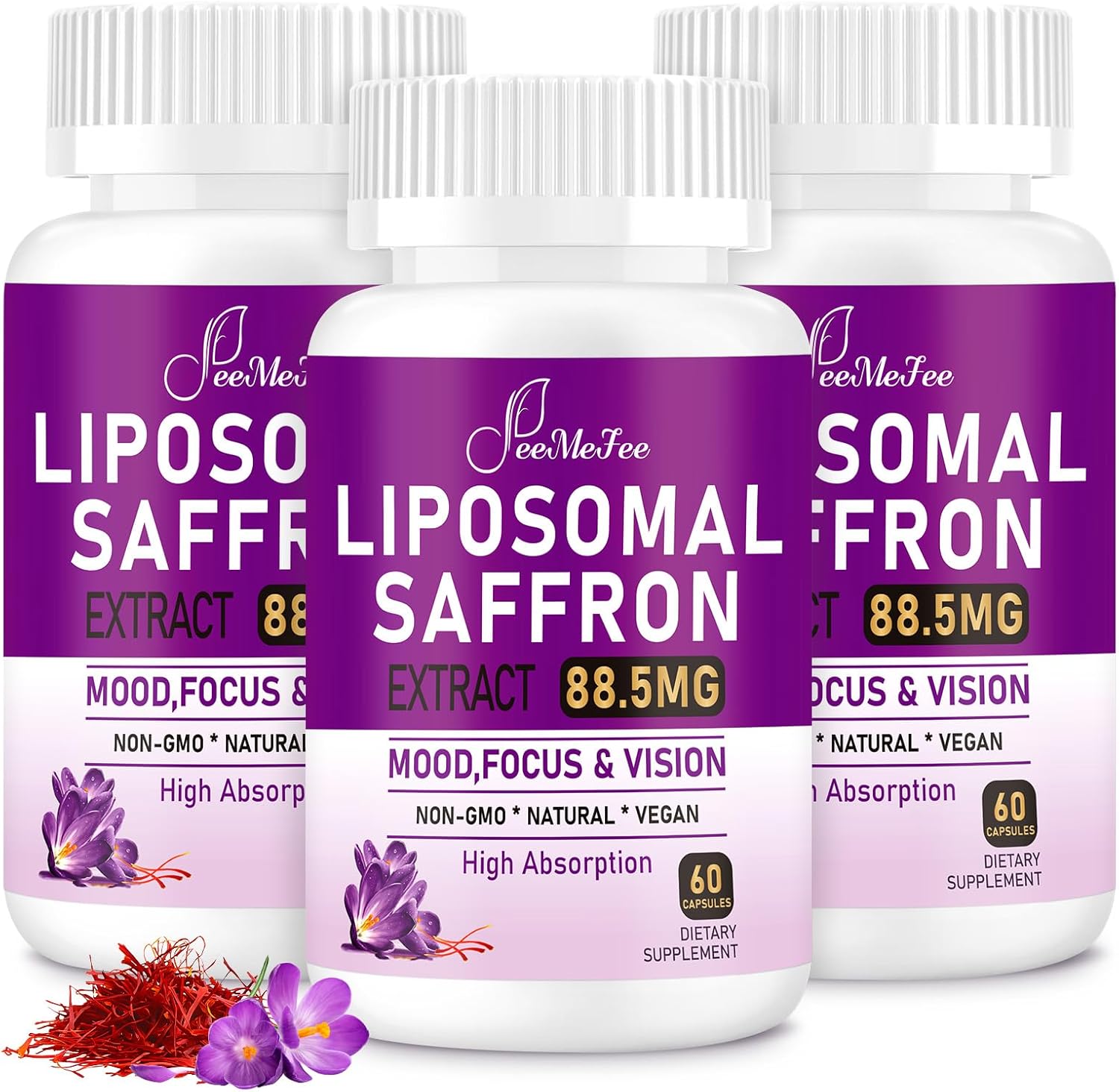 180 Vegan Capsules Liposomal Saffron Supplements for Mood, Energy & Vision - 100% Pure Saffron Extract 88.5mg - Superior Absorption - Made in USA