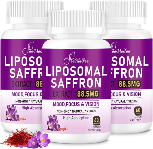 180 Vegan Capsules Liposomal Saffron Supplements for Mood, Energy & Vision - 100% Pure Saffron Extract 88.5mg - Superior Absorption - Made in USA