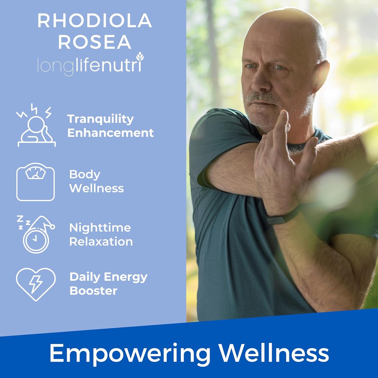 180 Vegetarian Capsules of LongLifeNutri Rhodiola Rosea 500mg for Mental & Physical Health - Non-GMO, USA Made, 3-Month Supply