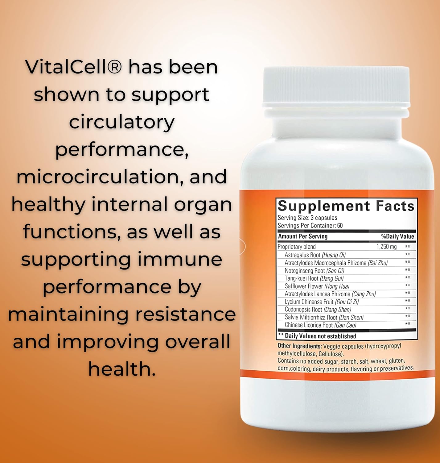 180 Vegetarian Capsules of Tango Vital Cell Anti-Aging Supplement - Supports Circulation and Healthy Organ Function for Men and Women