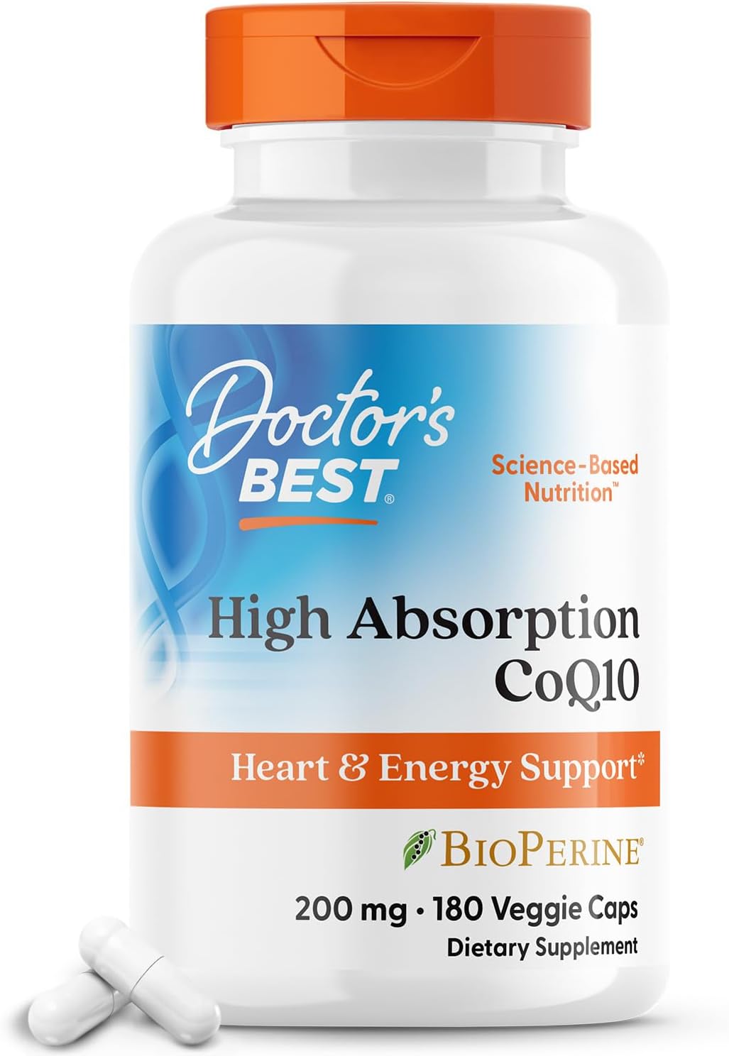 180 Veggie Caps of Doctor's Best High Absorption CoQ10 for Heart & Energy Support, USP Verified, Non-GMO, Gluten Free, Soy Free, Vegan Formula