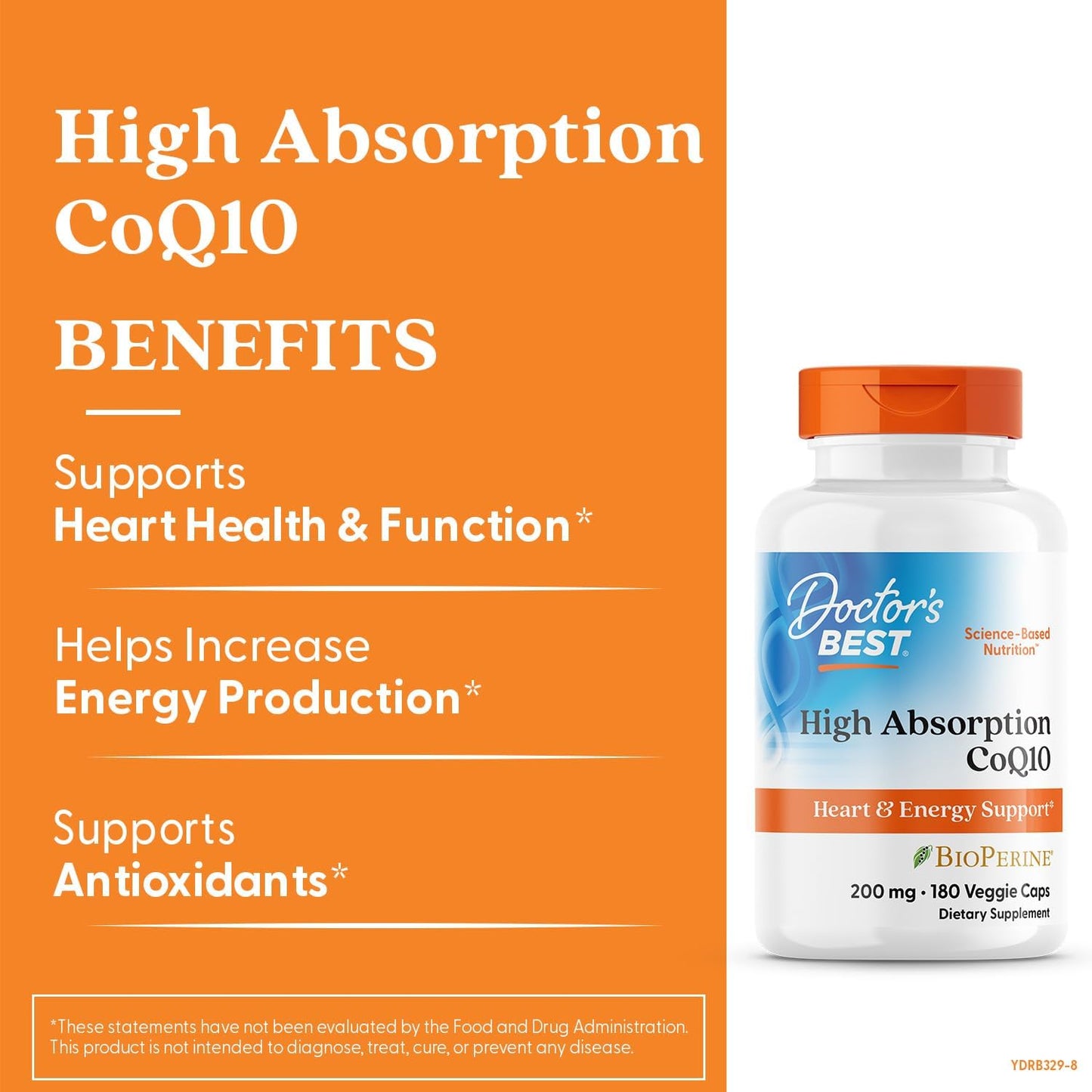 180 Veggie Caps of Doctor's Best High Absorption CoQ10 for Heart & Energy Support, USP Verified, Non-GMO, Gluten Free, Soy Free, Vegan Formula