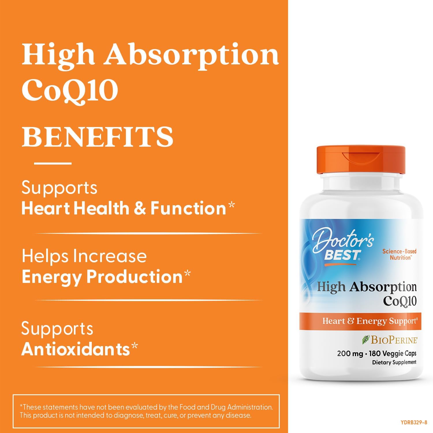 180 Veggie Caps of Doctor's Best High Absorption CoQ10 for Heart & Energy Support, USP Verified, Non-GMO, Gluten Free, Soy Free, Vegan Formula