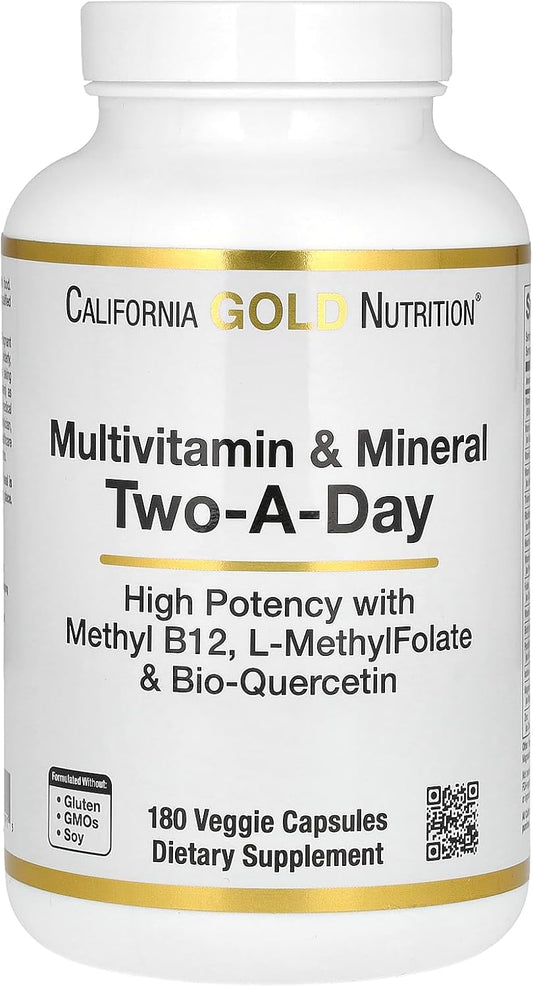 180 Veggie Capsules California Gold Nutrition Multivitamin and Mineral, Two-A-Day Formula