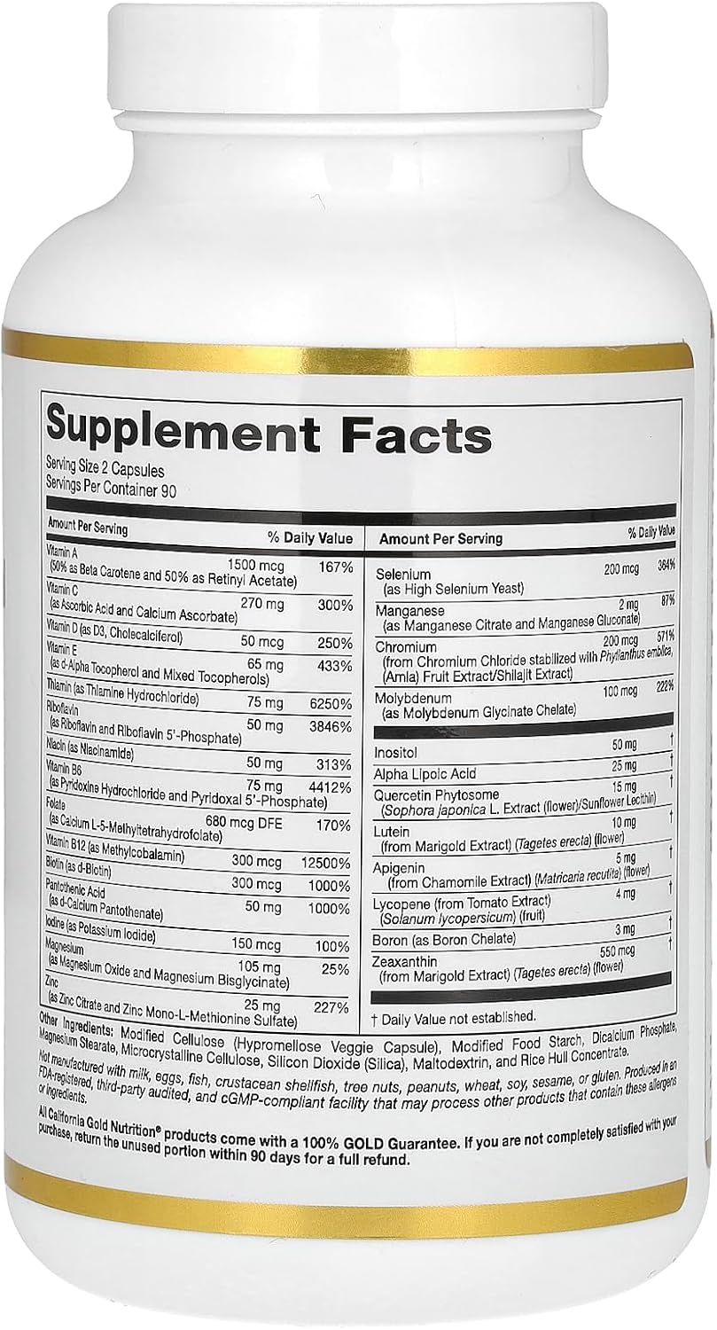 180 Veggie Capsules California Gold Nutrition Multivitamin and Mineral, Two-A-Day Formula