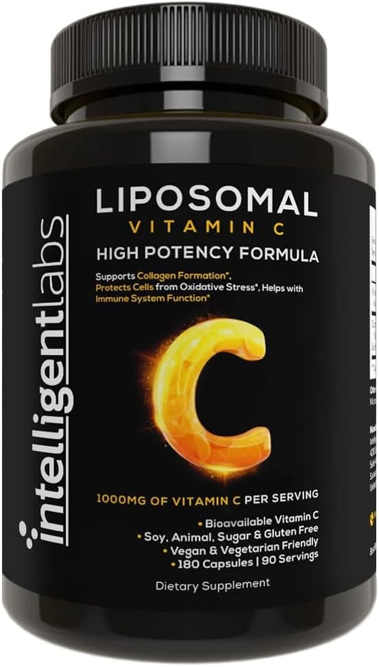 180 Veggie Capsules of Intelligent Labs Liposomal Vitamin C 1000mg with MCT Oil - Energy & Immune Support, Antioxidant Supplement