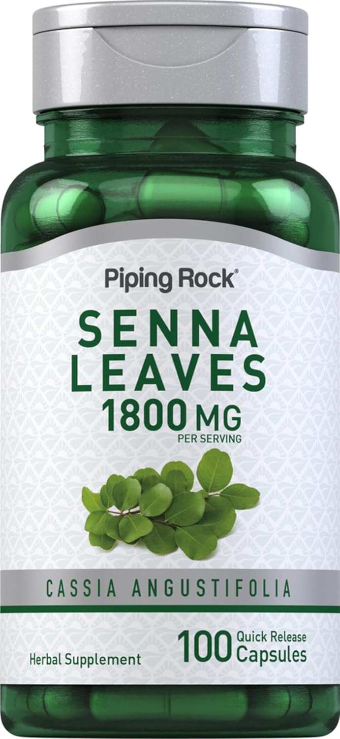 1800 mg Senna Leaves Capsules - 100 Count | Non-GMO and Gluten Free Supplement by Piping Rock