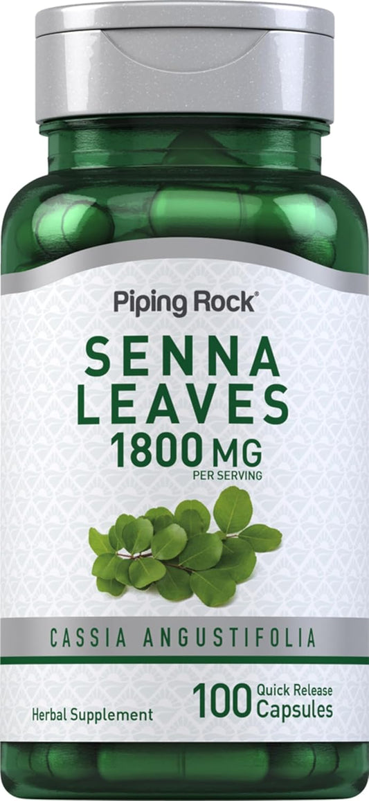 1800 mg Senna Leaves Capsules - 100 Count | Non-GMO and Gluten Free Supplement by Piping Rock