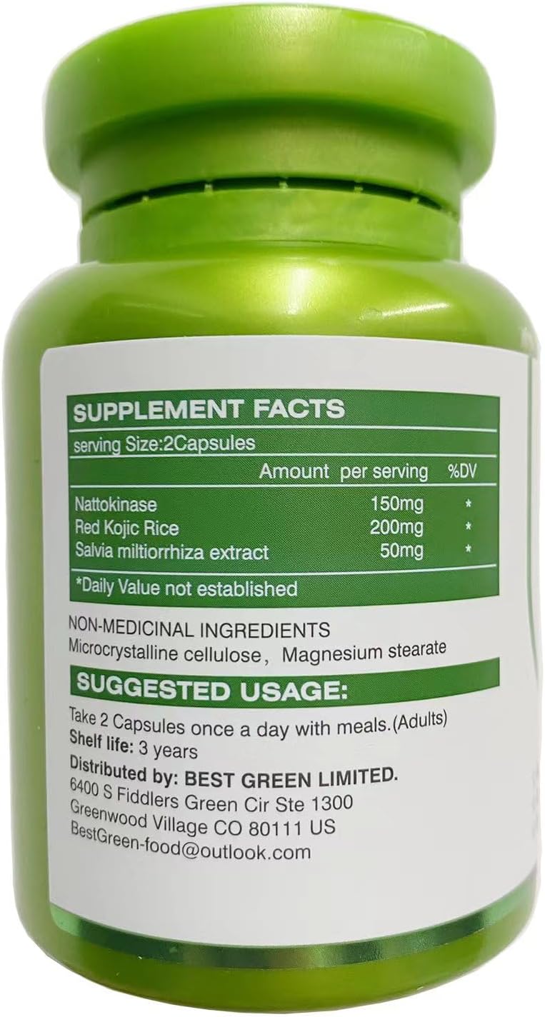 180,000FU Nattokinase Supplement - 60 Capsules for Cardiovascular Support - Vegetarian Friendly