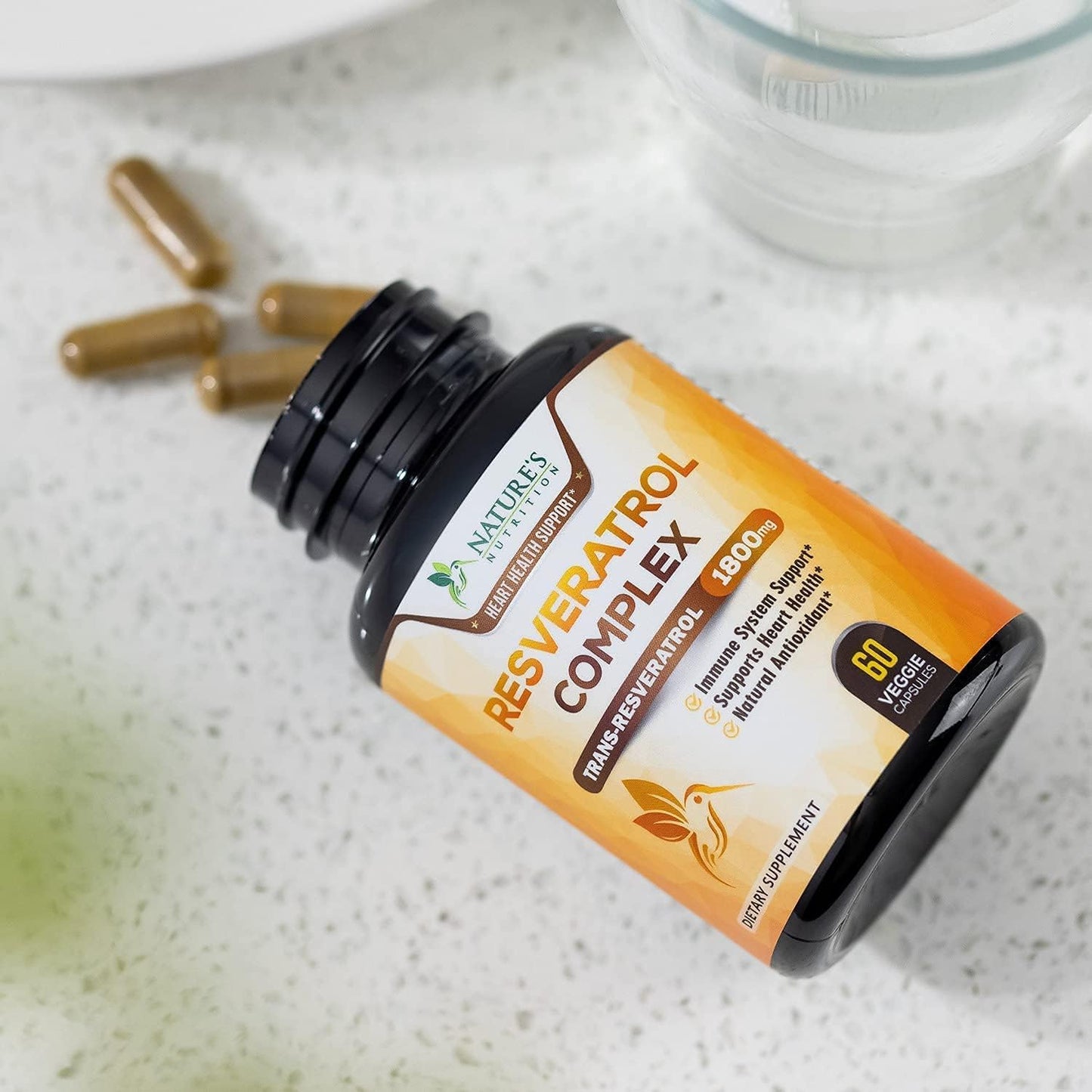 1800mg Nature's Nutrition Resveratrol Supplement for Healthy Aging, Immune & Heart Support - Non-GMO, Bioavailable Trans-Resveratrol - 60 Vegan Capsules