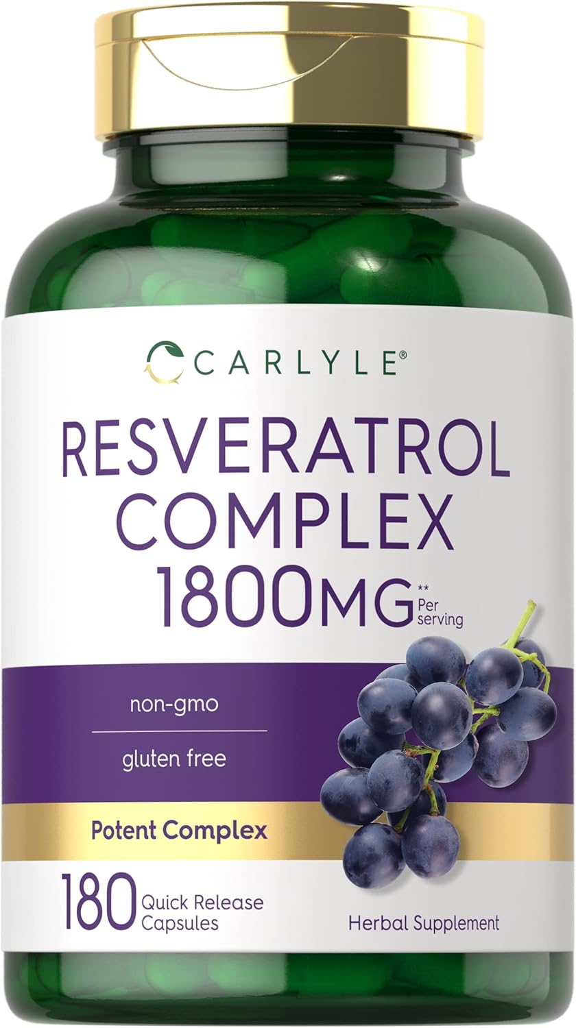 1800mg Resveratrol Supplement by Carlyle - 180 Capsules, Non-GMO, Gluten Free - Premium Complex Formula
