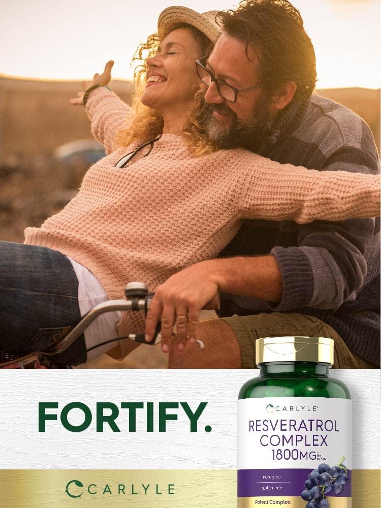 1800mg Resveratrol Supplement by Carlyle - 180 Capsules, Non-GMO, Gluten Free - Premium Complex Formula