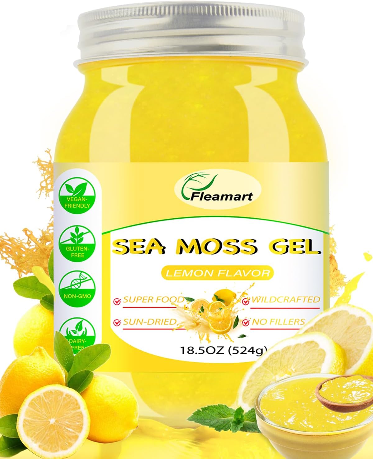 18.5OZ Fleamart Irish Sea Moss Gel: Organic Raw Seamoss Gel with 92 Minerals for Digestion & Thyroid Support