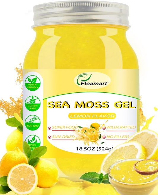 18.5OZ Fleamart Irish Sea Moss Gel: Organic Raw Seamoss Gel with 92 Minerals for Digestion & Thyroid Support