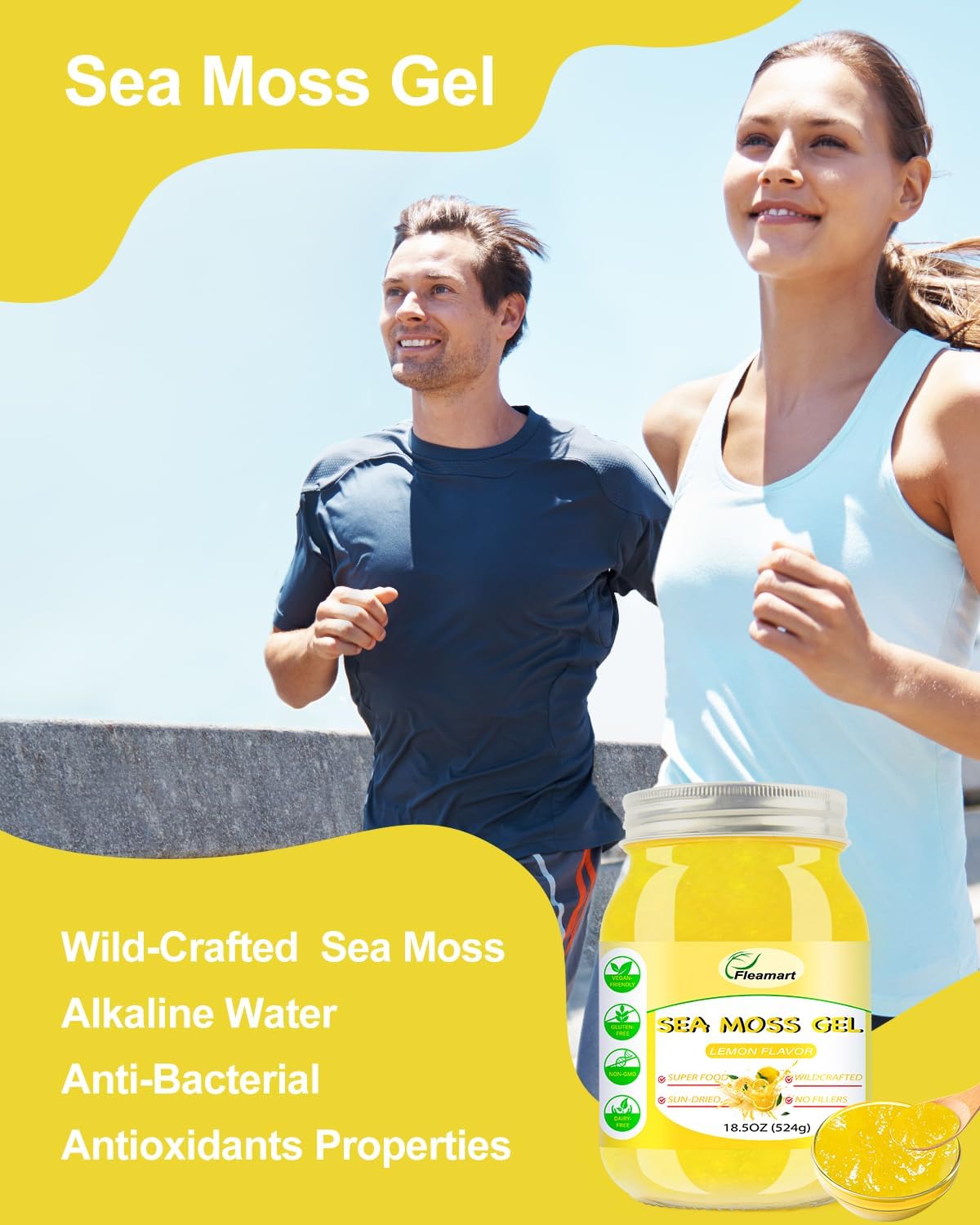 18.5OZ Fleamart Irish Sea Moss Gel: Organic Raw Seamoss Gel with 92 Minerals for Digestion & Thyroid Support