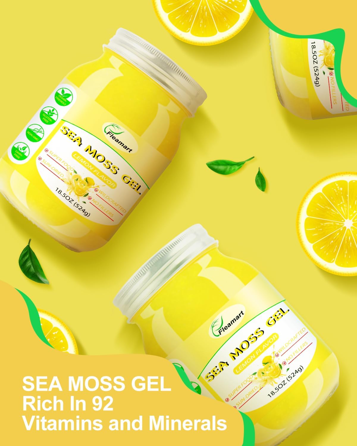 18.5OZ Fleamart Irish Sea Moss Gel: Organic Raw Seamoss Gel with 92 Minerals for Digestion & Thyroid Support