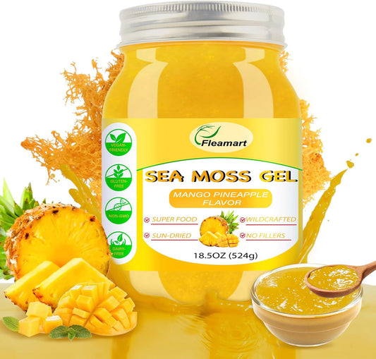18.5OZ Organic Raw Irish Wildcrafted Sea Moss Gel with Mango Pineapple Flavor - Vegan Superfood Rich in Vitamins & Minerals