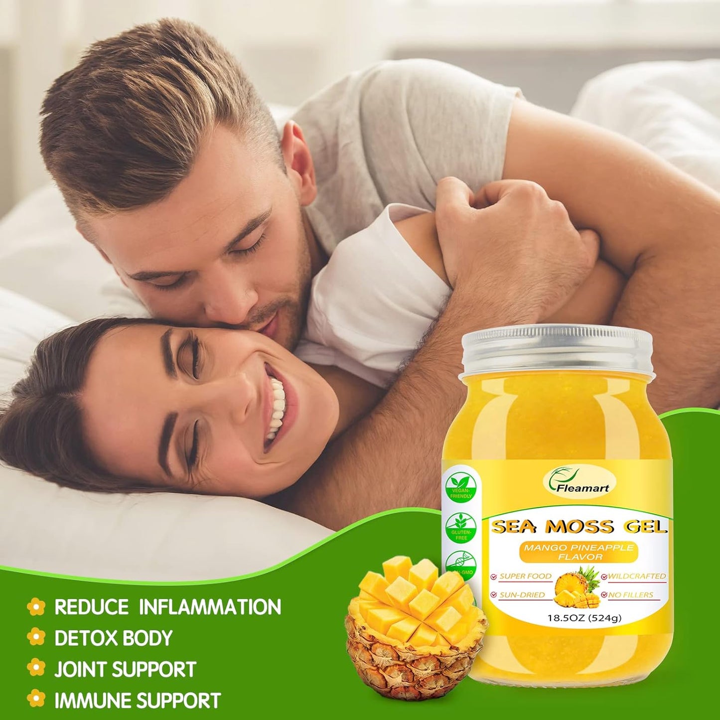 18.5OZ Organic Raw Irish Wildcrafted Sea Moss Gel with Mango Pineapple Flavor - Vegan Superfood Rich in Vitamins & Minerals