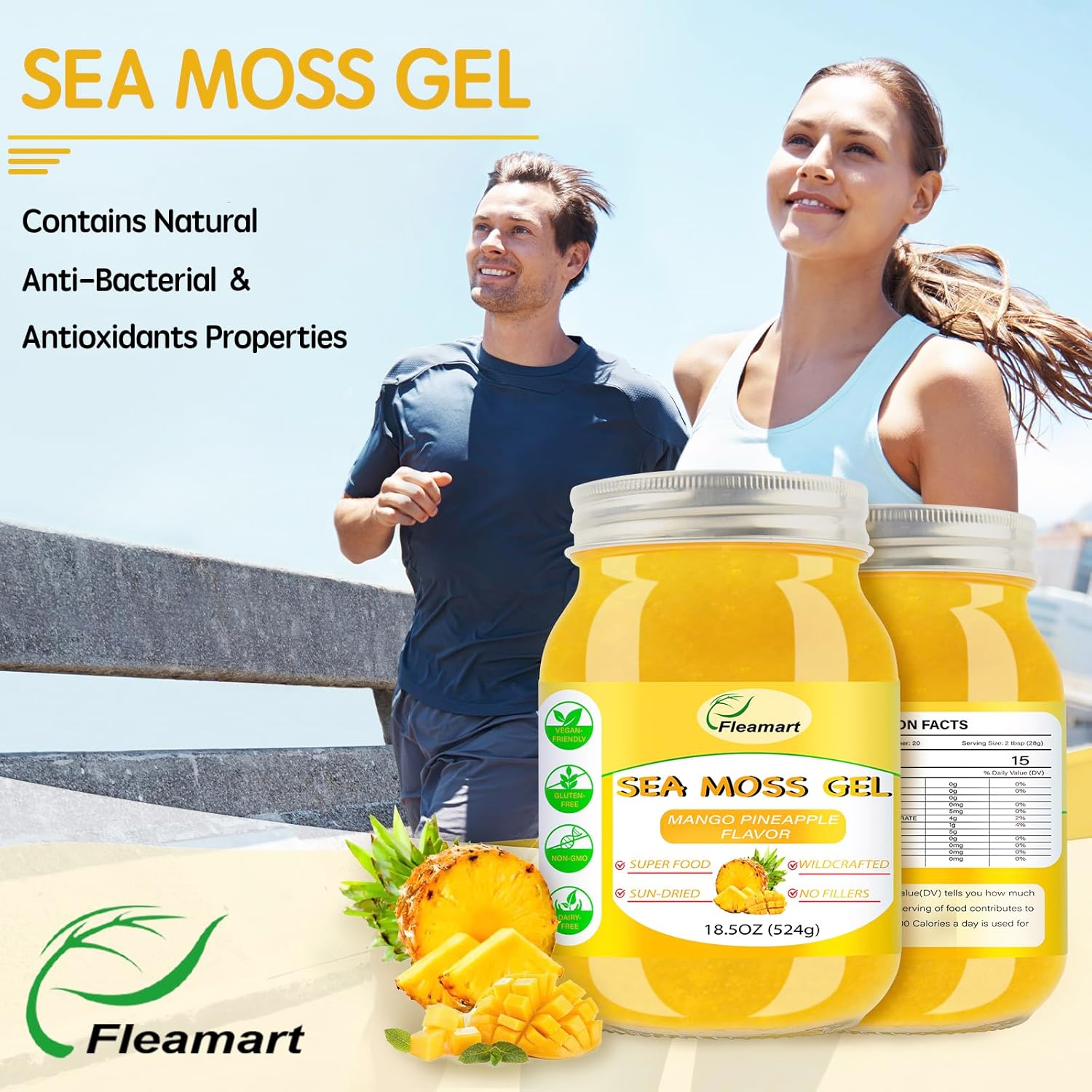 18.5OZ Organic Raw Irish Wildcrafted Sea Moss Gel with Mango Pineapple Flavor - Vegan Superfood Rich in Vitamins & Minerals