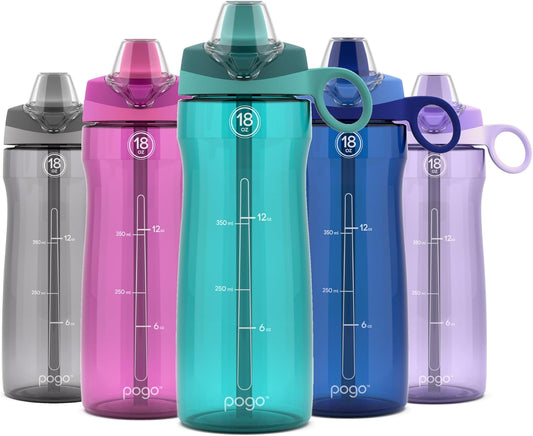 18oz Kids Plastic Water Bottle with Straw Lid, Carry Handle | Reusable, BPA Free, Dishwasher Safe | Ideal for Travel, School, Outdoors, Gym | Pogo