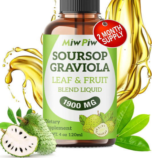 1900 MG Soursop Graviola Liquid Drop - Immune Boost, Sleep Aid, Sugar Free - Natural Herbal Goodness - 98% Absorption - Bitter Leaf Extract